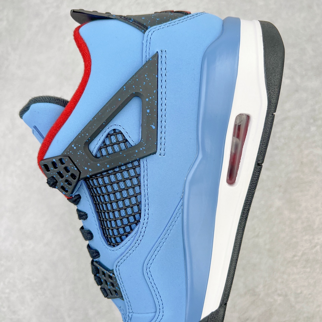 图片[7]-零售💰260 ＃KZ神版福利回馈‼Travis Scott x Air Jordan AJ4 TS联名冰蓝 308497-406 独家外贸特供尺码含 45.5 49.5 50.5 国内外口碑最好最推荐的产品 市场中端王者 亲自操刀耗时半年巨作 全套原纸板楦头开发 确保原汁原味 完美呈现四代版型 一比一鞋头弧度高度鞋身弧度 此版本只针对中端市场 皮料材质有所更替 其他数据细节工艺流程均保持一致 绝不口嗨 细节品控鞋型随意秒杀市面3XX 4XX 原厂TPU网格鞋带扣 正确内里网布 菱角分明不变形无多余毛边 柔软性质感一致于原鞋 市场唯一原厂鞋扣模具 背面可见隐藏注塑口 原厂织唛标 原厂飞人电绣工艺 尾指中部跳三针 独家绑鞋带手法 印刷中底布 四线拉帮 米色美纹纸贴合固定 进口港宝加持 后跟自然饱满 全鞋荧光划线卡点 追求极致完美 每一双都是工艺品 多重QC质检 超越公司货的品控标准 实实在在的免检产品 尺码：40 40.5 41 42 42.5 43 44 44.5 45 45.5 46 47.5 48.5 49.5 50.5 编码：by2936060-运动鞋