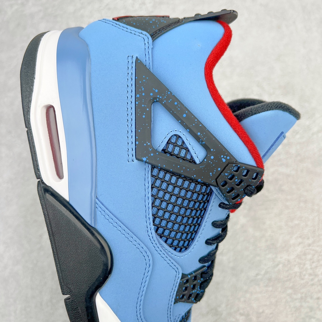 图片[6]-零售💰260 ＃KZ神版福利回馈‼Travis Scott x Air Jordan AJ4 TS联名冰蓝 308497-406 独家外贸特供尺码含 45.5 49.5 50.5 国内外口碑最好最推荐的产品 市场中端王者 亲自操刀耗时半年巨作 全套原纸板楦头开发 确保原汁原味 完美呈现四代版型 一比一鞋头弧度高度鞋身弧度 此版本只针对中端市场 皮料材质有所更替 其他数据细节工艺流程均保持一致 绝不口嗨 细节品控鞋型随意秒杀市面3XX 4XX 原厂TPU网格鞋带扣 正确内里网布 菱角分明不变形无多余毛边 柔软性质感一致于原鞋 市场唯一原厂鞋扣模具 背面可见隐藏注塑口 原厂织唛标 原厂飞人电绣工艺 尾指中部跳三针 独家绑鞋带手法 印刷中底布 四线拉帮 米色美纹纸贴合固定 进口港宝加持 后跟自然饱满 全鞋荧光划线卡点 追求极致完美 每一双都是工艺品 多重QC质检 超越公司货的品控标准 实实在在的免检产品 尺码：40 40.5 41 42 42.5 43 44 44.5 45 45.5 46 47.5 48.5 49.5 50.5 编码：by2936060-运动鞋