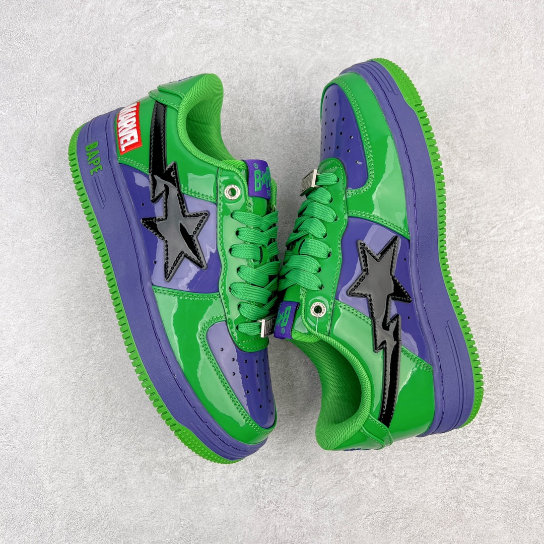 图片[3]-＃C版纯原 Marvel x Bape Sta To Low 猿人头经典低帮运动休闲板鞋 漫威超级英雄联名 钢铁侠、美队、绿巨人、黑寡妇、雷神、浣熊 全套原纸板楦头开发 确保原汁原味 市场最完美低趴版型 一比一鞋头弧度高度鞋身弧度 外贸平台指定订单 匠心打造 开发时长超过半年 独家私模磨具冲刀加持 原厂特供皮料光泽色卡零偏差 内里均采用市场最好的超软原厂填充棉 原数据进口机台高频印压LOGO 最高QC检验标准 控制溢胶瑕疵 深浅定位均保持zp一致 中底嵌入Ortholite缓震材质 全套原包装 包含猿人logo 定制防尘袋 尺码：36 36.5 37 38 38.5 40 40.5 41 42 42.5 43 44 44.5 45 46-选品中心