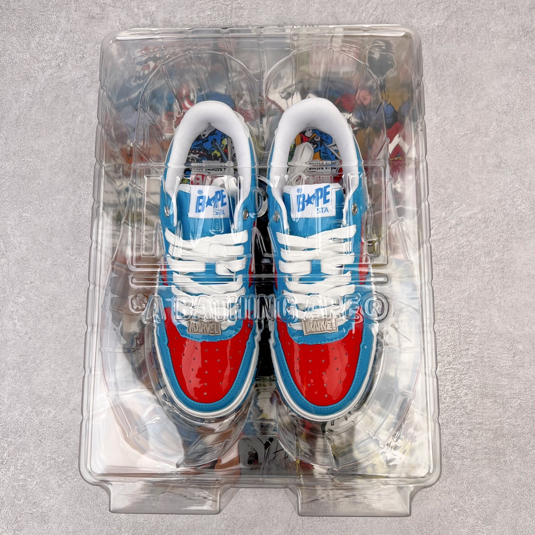 图片[2]-＃C版纯原 Marvel x Bape Sta To Low 猿人头经典低帮运动休闲板鞋 漫威超级英雄联名 钢铁侠、美队、绿巨人、黑寡妇、雷神、浣熊 全套原纸板楦头开发 确保原汁原味 市场最完美低趴版型 一比一鞋头弧度高度鞋身弧度 外贸平台指定订单 匠心打造 开发时长超过半年 独家私模磨具冲刀加持 原厂特供皮料光泽色卡零偏差 内里均采用市场最好的超软原厂填充棉 原数据进口机台高频印压LOGO 最高QC检验标准 控制溢胶瑕疵 深浅定位均保持zp一致 中底嵌入Ortholite缓震材质 全套原包装 包含猿人logo 定制防尘袋 尺码：36 36.5 37 38 38.5 40 40.5 41 42 42.5 43 44 44.5 45 46-选品中心