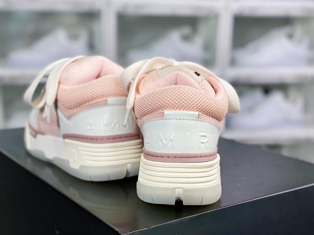 High luxury brand Amir/Amiri Stadium Low-Top Sneakers Sports Series ”Leather White Light Pink” 0400016250760