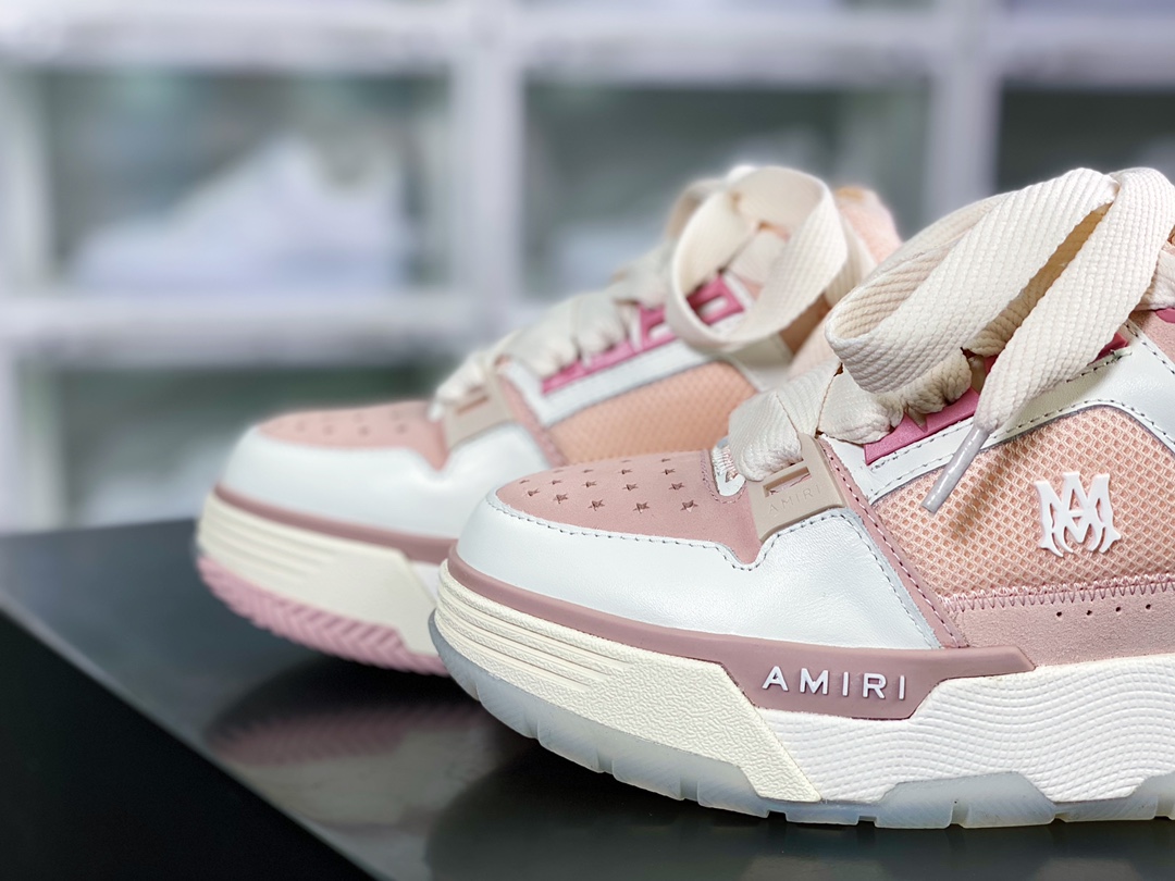 High luxury brand Amir/Amiri Stadium Low-Top Sneakers Sports Series ”Leather White Light Pink” 0400016250760