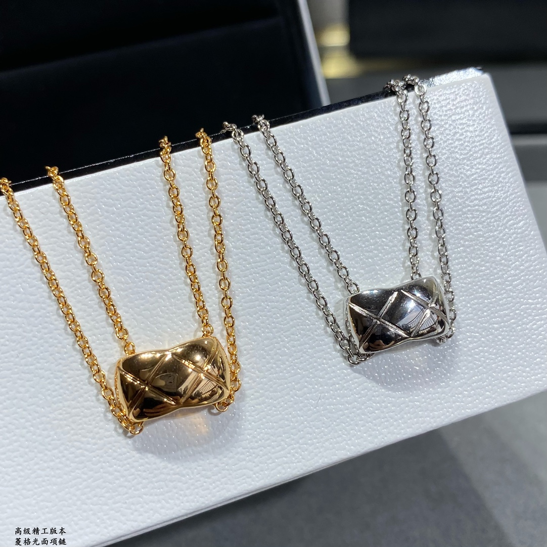 V金镀咪金正品开版CNC精雕菱格光面项链火香奈儿经典菱格热销款闪亮亮的折射出耀眼的火彩市面最高版本必备