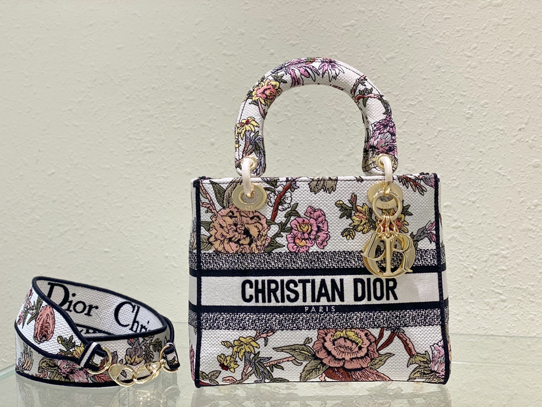 Dior Bags Handbags Gold White Embroidery Lady