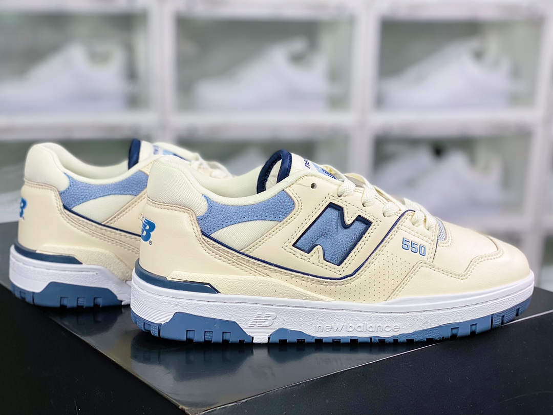 NB BB550 Series Classic Retro Low Top Casual Sports Basketball Shoes ”Leather Milky White Washed Blue” BB550PLA