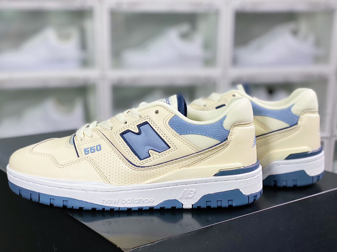 NB BB550 Series Classic Retro Low Top Casual Sports Basketball Shoes ”Leather Milky White Washed Blue” BB550PLA