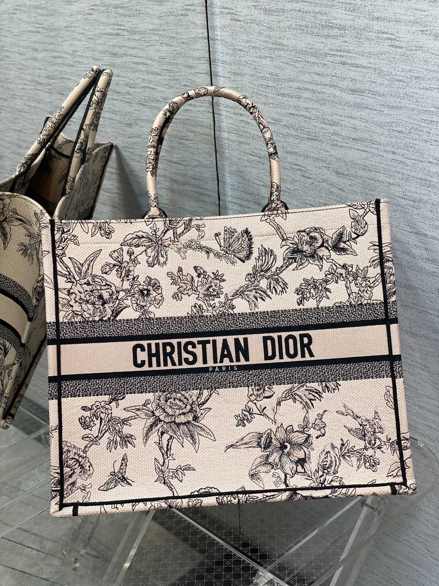 DIOR Large Tote Granville Garden Peony Embroidery Handbag