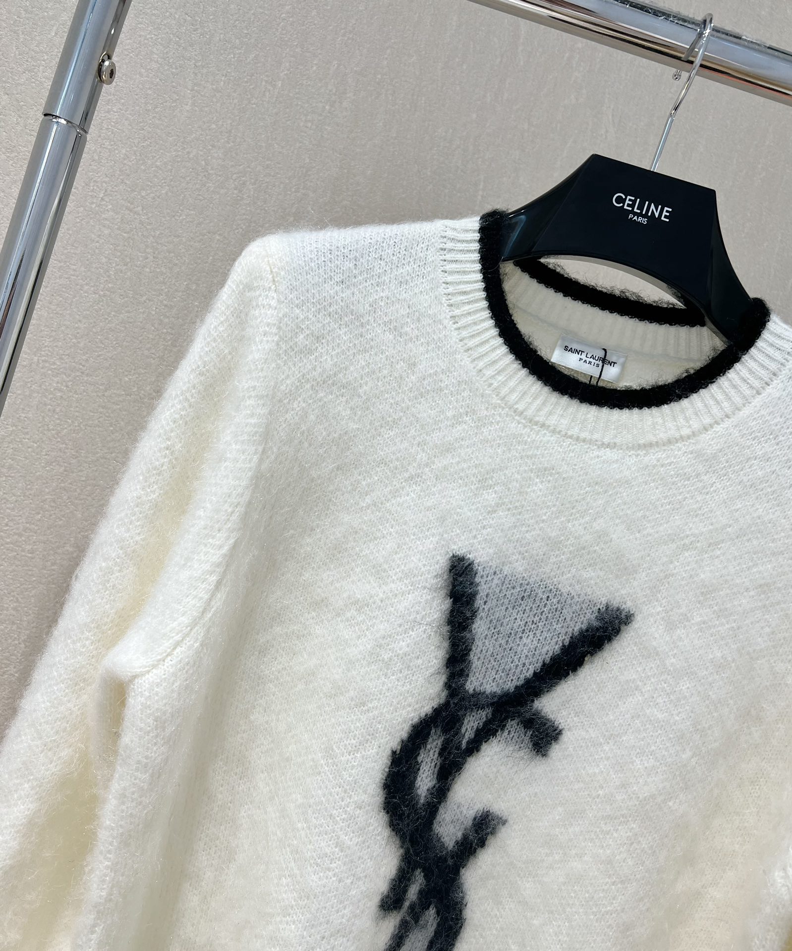 2022圣罗兰2022 FW 秋冬新品套头🧶提花大logo 针织上衣毛衣