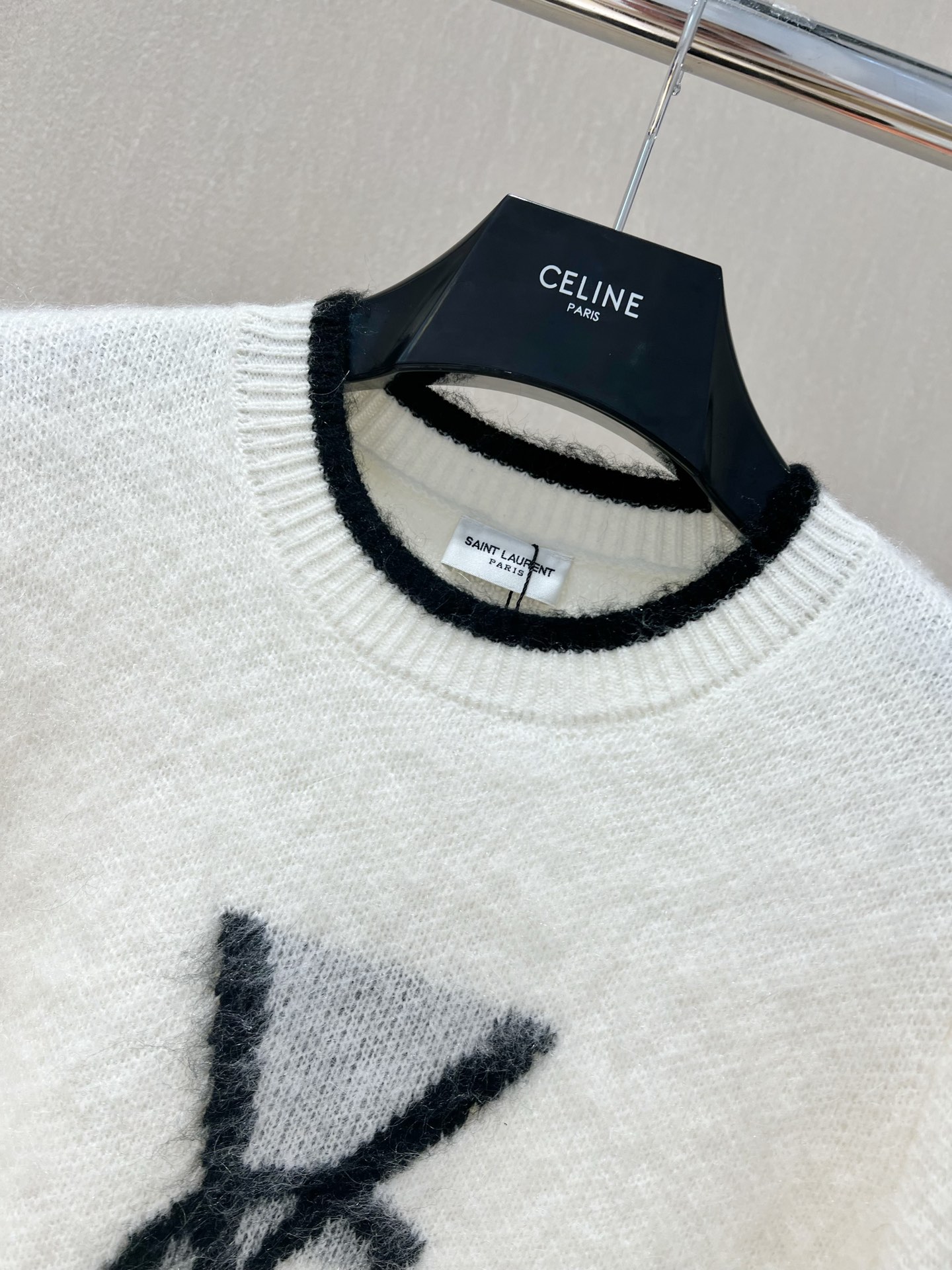 2022圣罗兰2022 FW 秋冬新品套头🧶提花大logo 针织上衣毛衣