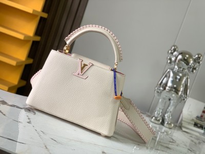 Where Can You Buy replica Louis Vuitton LV Capucines Bags Handbags White Weave Gold Hardware Taurillon M21127