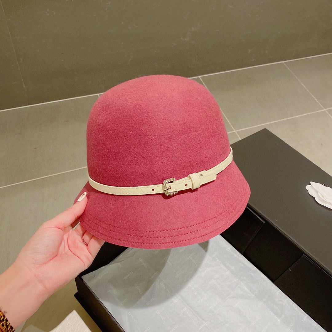 Hermes Hats Bucket Hat Straw Hat Black Blue Red Wool Fall/Winter Collection Fashion