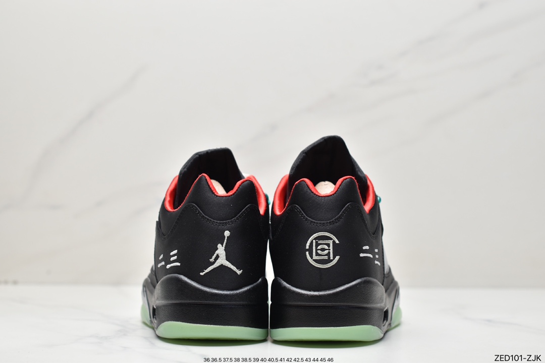 Clot x Air Jordan AJ5 Retro Low ”CNY” Chinese New Year Black Red Silk Emerald Luminous Tear Music DM4640-036