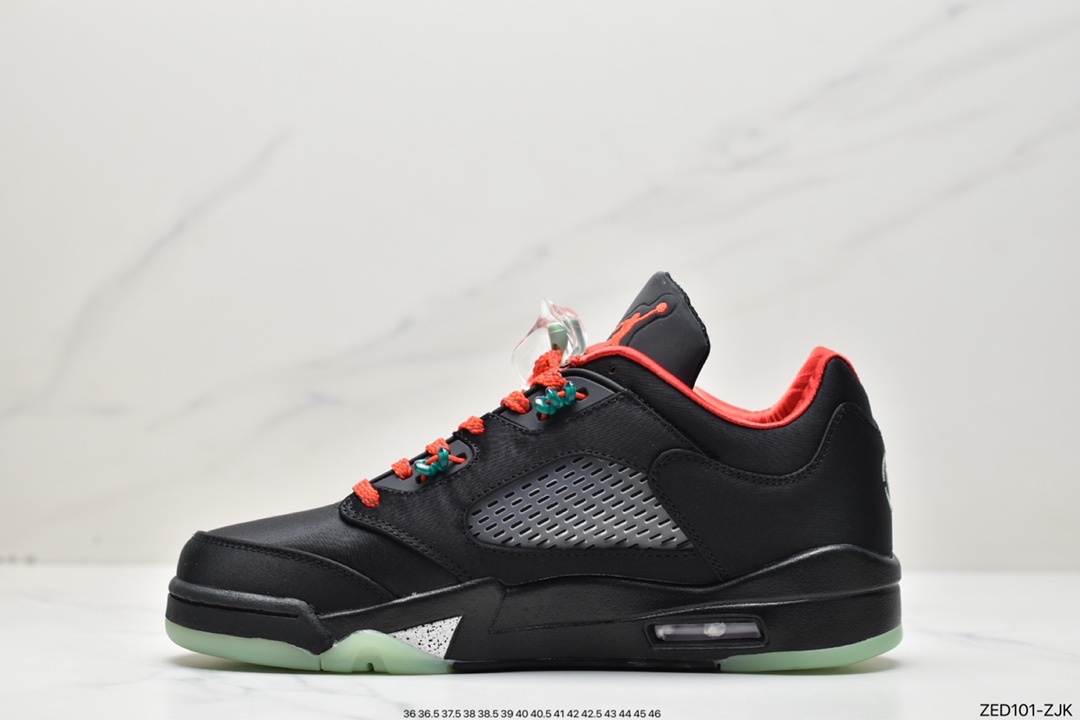 Clot x Air Jordan AJ5 Retro Low ”CNY” Chinese New Year Black Red Silk Emerald Luminous Tear Music DM4640-036