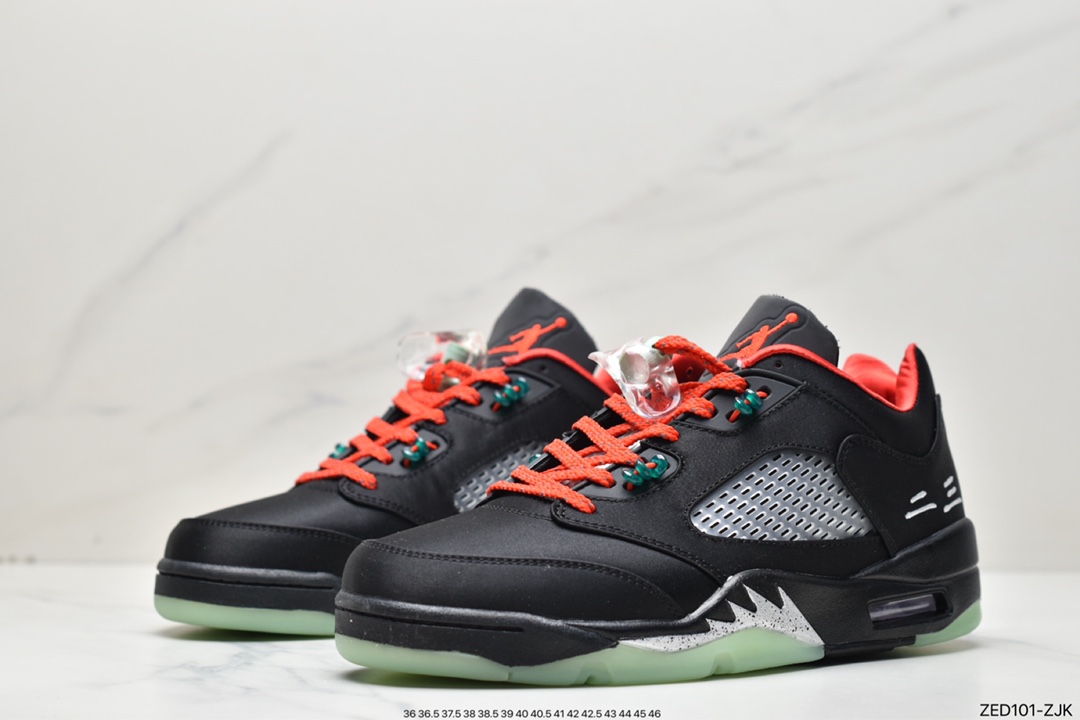 Clot x Air Jordan AJ5 Retro Low ”CNY” Chinese New Year Black Red Silk Emerald Luminous Tear Music DM4640-036