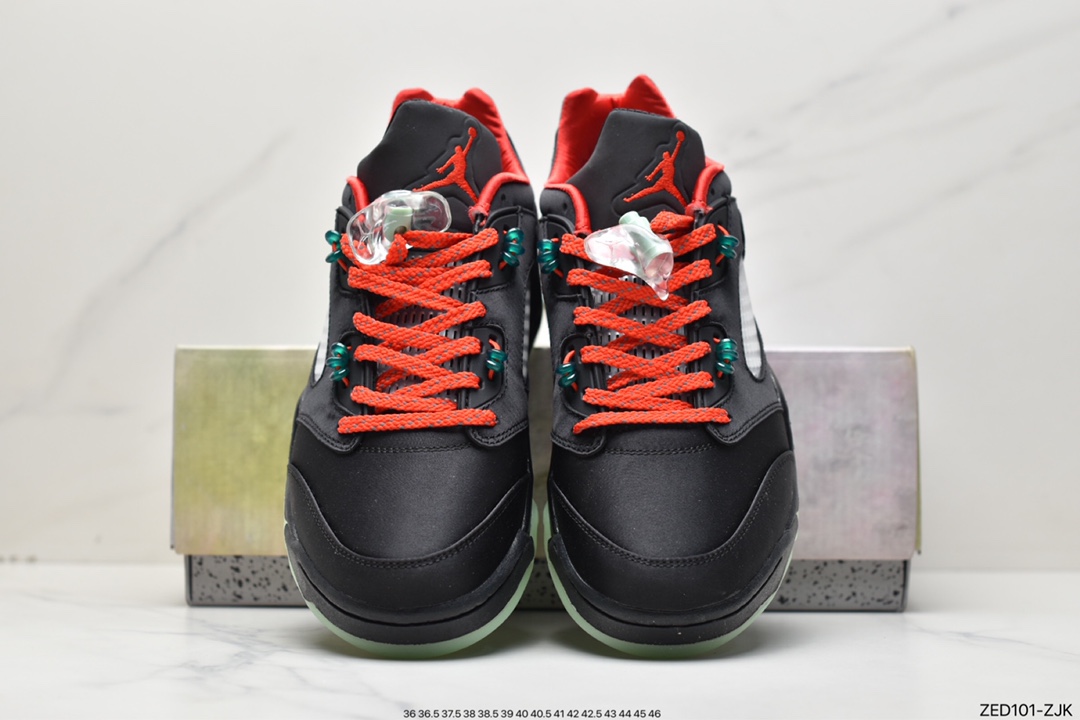 Clot x Air Jordan AJ5 Retro Low ”CNY” Chinese New Year Black Red Silk Emerald Luminous Tear Music DM4640-036