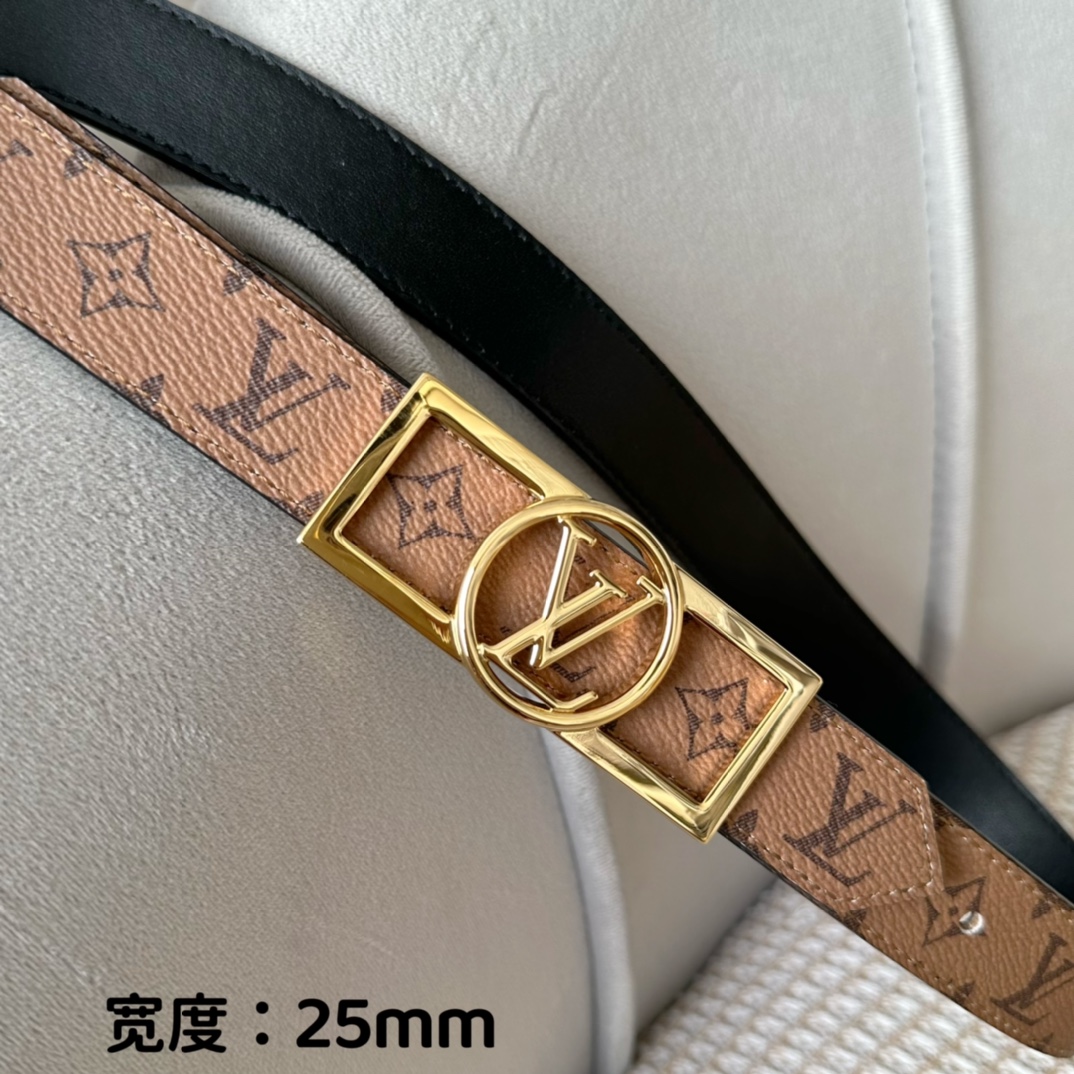 寬25mmL0UISVUITT0N女士原單腰帶寬度25毫米雙面可用一面帆布一面進口平紋小牛皮搭配細緻華麗