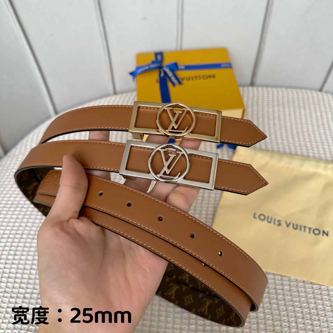 寬25mmL0UISVUITT0N女士原單腰帶寬度25毫米雙面可用一面帆布一面進口平紋小牛皮搭配細緻華麗