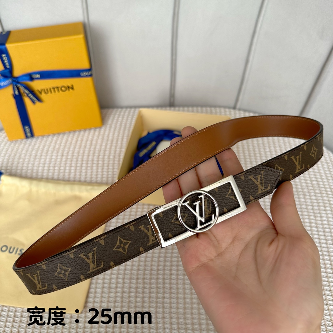 寬25mmL0UISVUITT0N女士原單腰帶寬度25毫米雙面可用一面帆布一面進口平紋小牛皮搭配細緻華麗