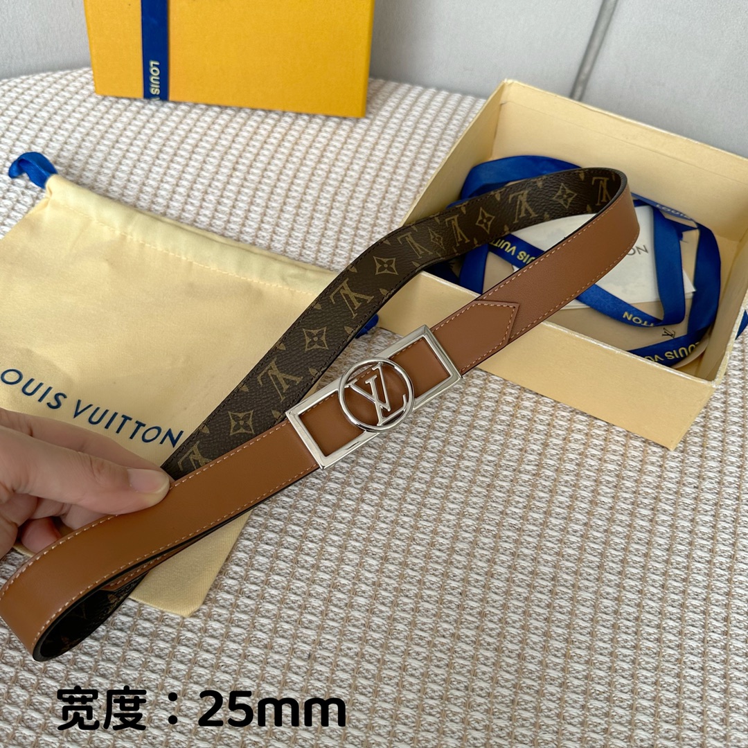 寬25mmL0UISVUITT0N女士原單腰帶寬度25毫米雙面可用一面帆布一面進口平紋小牛皮搭配細緻華麗