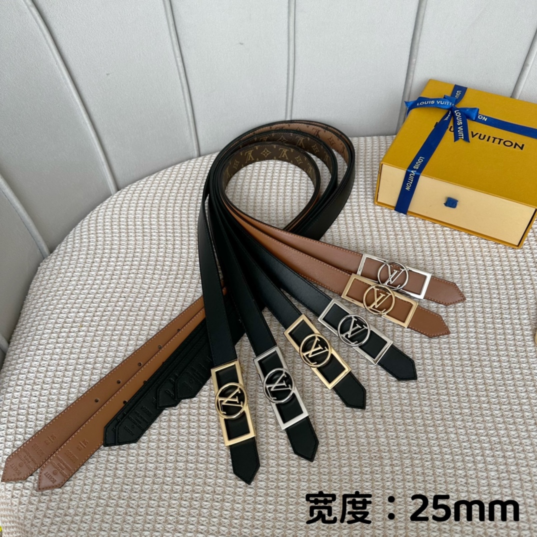 寬25mmL0UISVUITT0N女士原單腰帶寬度25毫米雙面可用一面帆布一面進口平紋小牛皮搭配細緻華麗