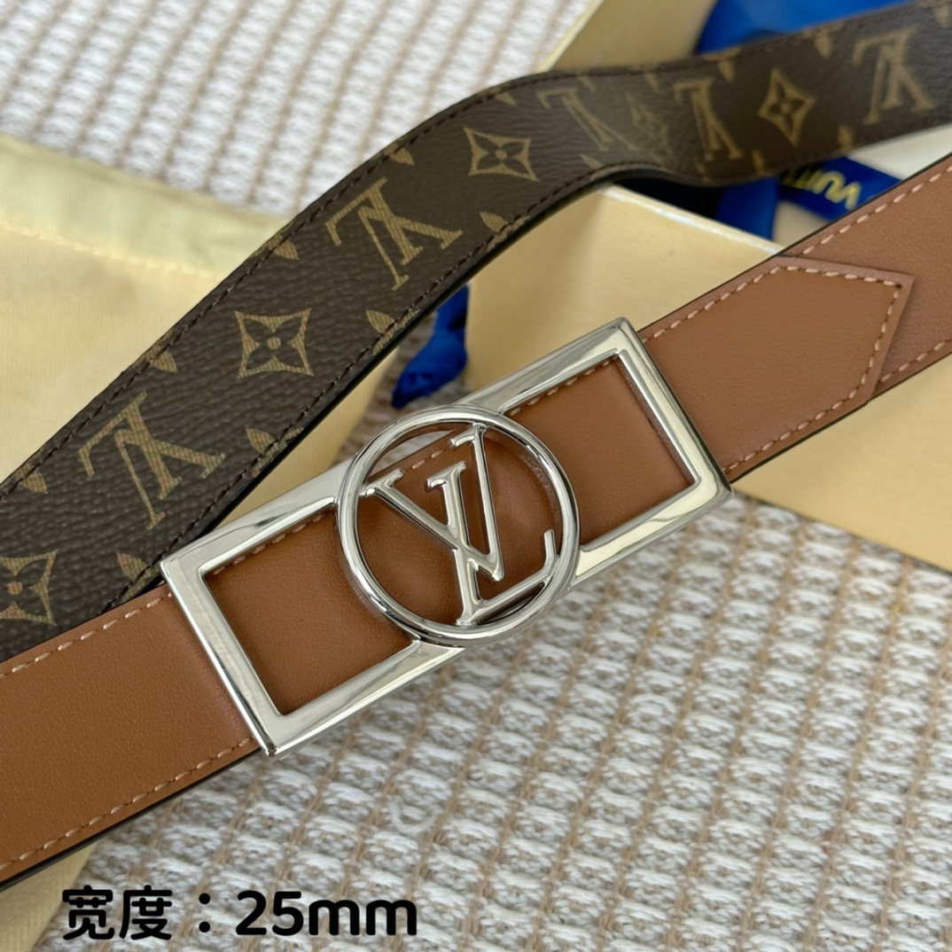 寬25mmL0UISVUITT0N女士原單腰帶寬度25毫米雙面可用一面帆布一面進口平紋小牛皮搭配細緻華麗