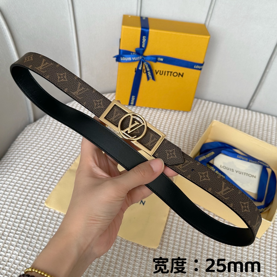 寬25mmL0UISVUITT0N女士原單腰帶寬度25毫米雙面可用一面帆布一面進口平紋小牛皮搭配細緻華麗