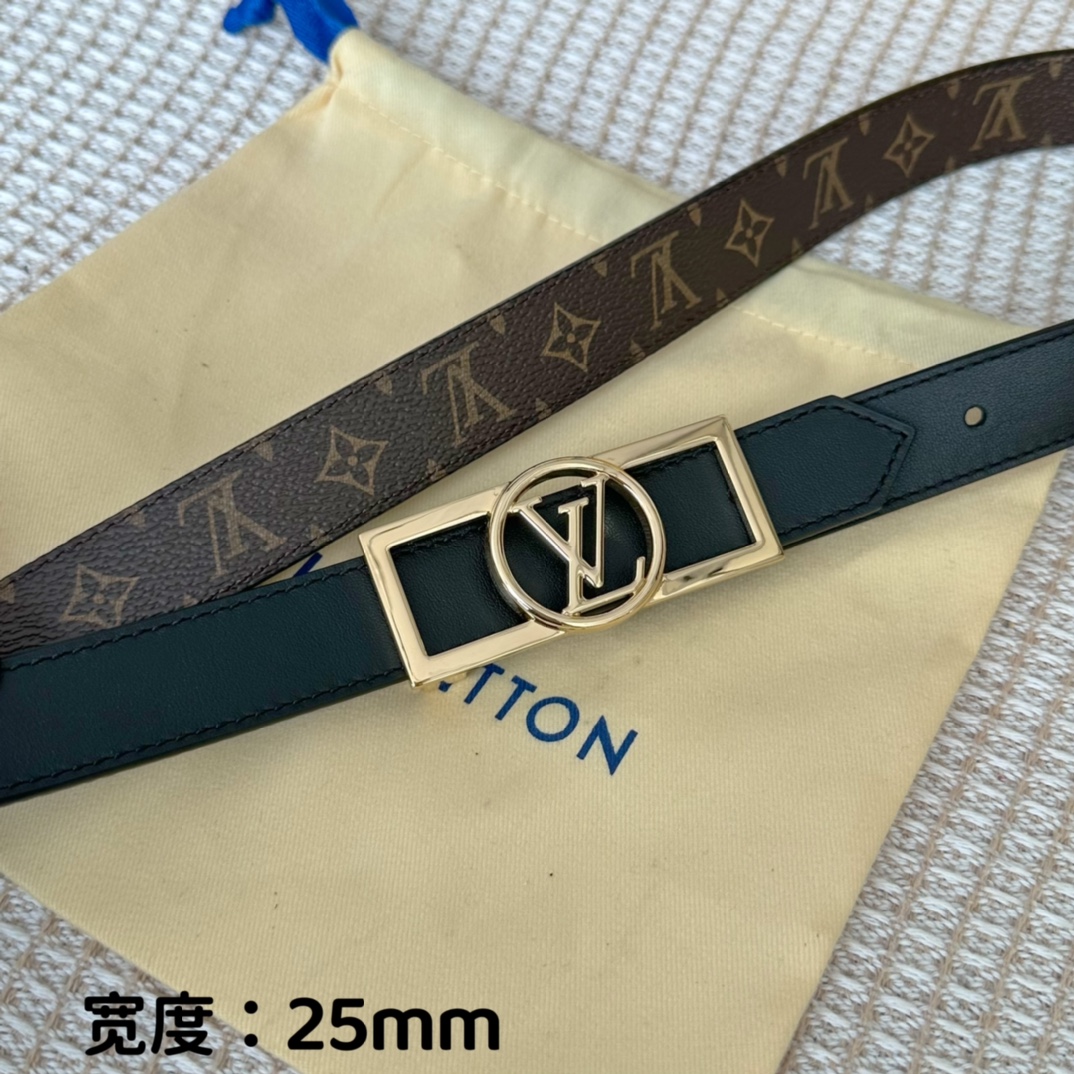 寬25mmL0UISVUITT0N女士原單腰帶寬度25毫米雙面可用一面帆布一面進口平紋小牛皮搭配細緻華麗