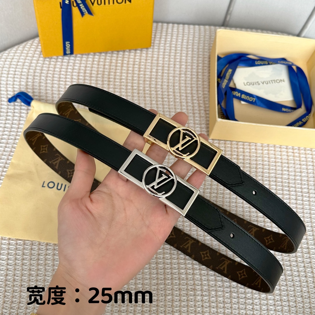 寬25mmL0UISVUITT0N女士原單腰帶寬度25毫米雙面可用一面帆布一面進口平紋小牛皮搭配細緻華麗