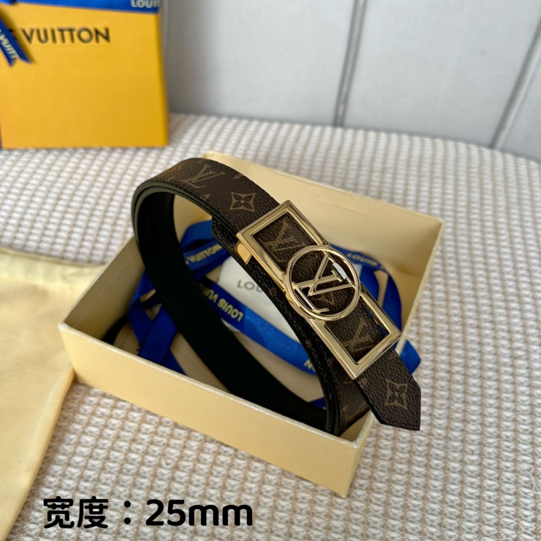 寬25mmL0UISVUITT0N女士原單腰帶寬度25毫米雙面可用一面帆布一面進口平紋小牛皮搭配細緻華麗
