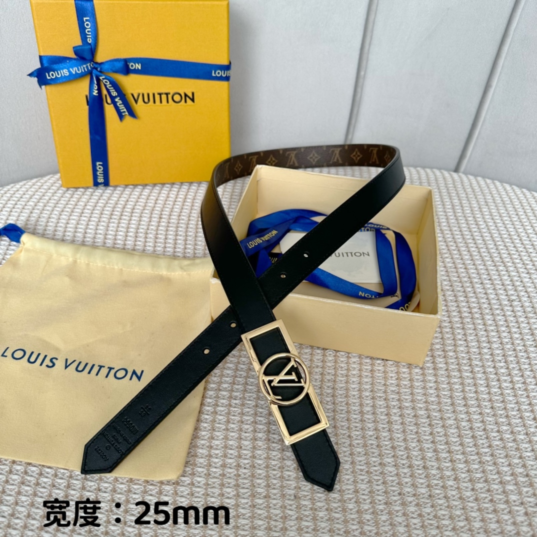 寬25mmL0UISVUITT0N女士原單腰帶寬度25毫米雙面可用一面帆布一面進口平紋小牛皮搭配細緻華麗