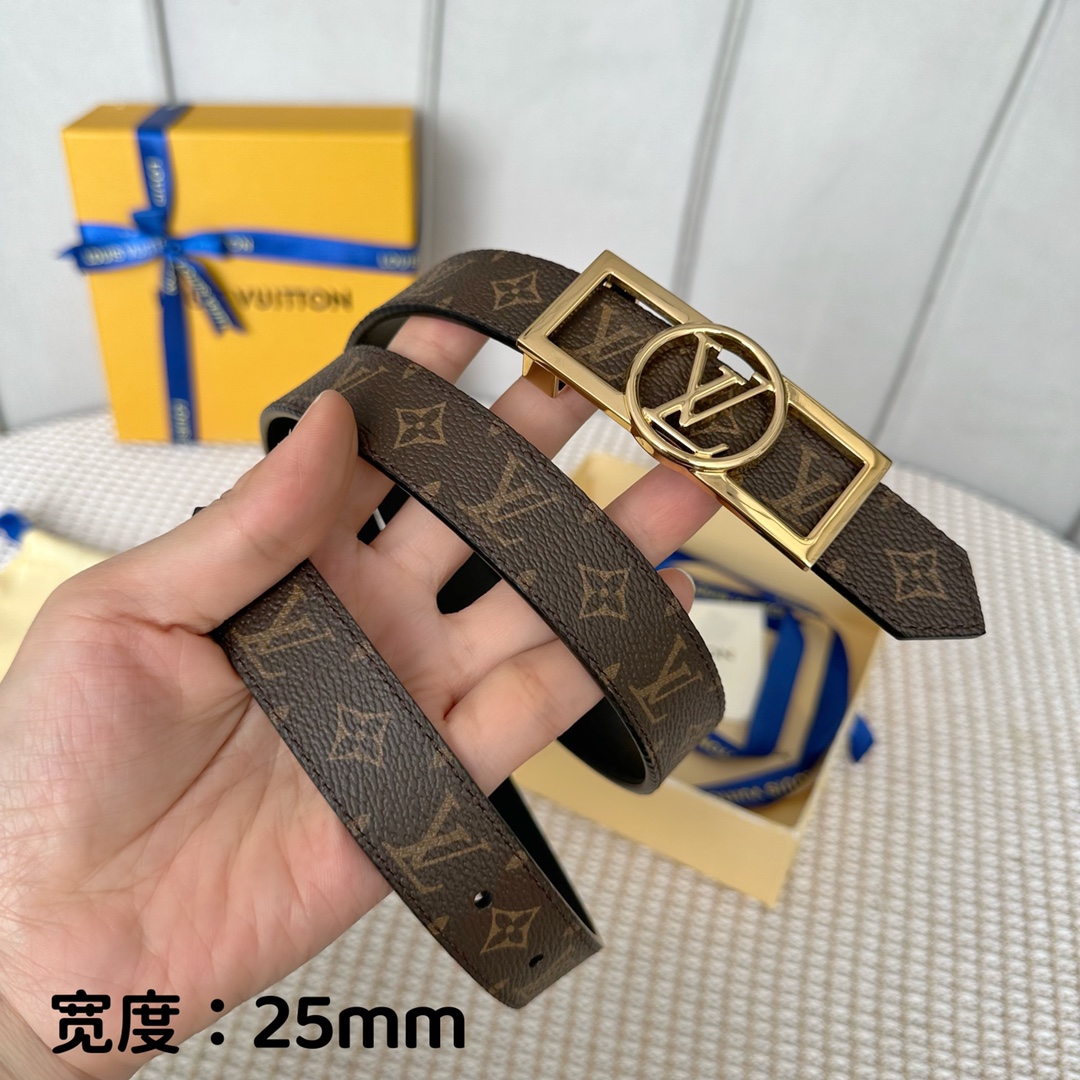 寬25mmL0UISVUITT0N女士原單腰帶寬度25毫米雙面可用一面帆布一面進口平紋小牛皮搭配細緻華麗