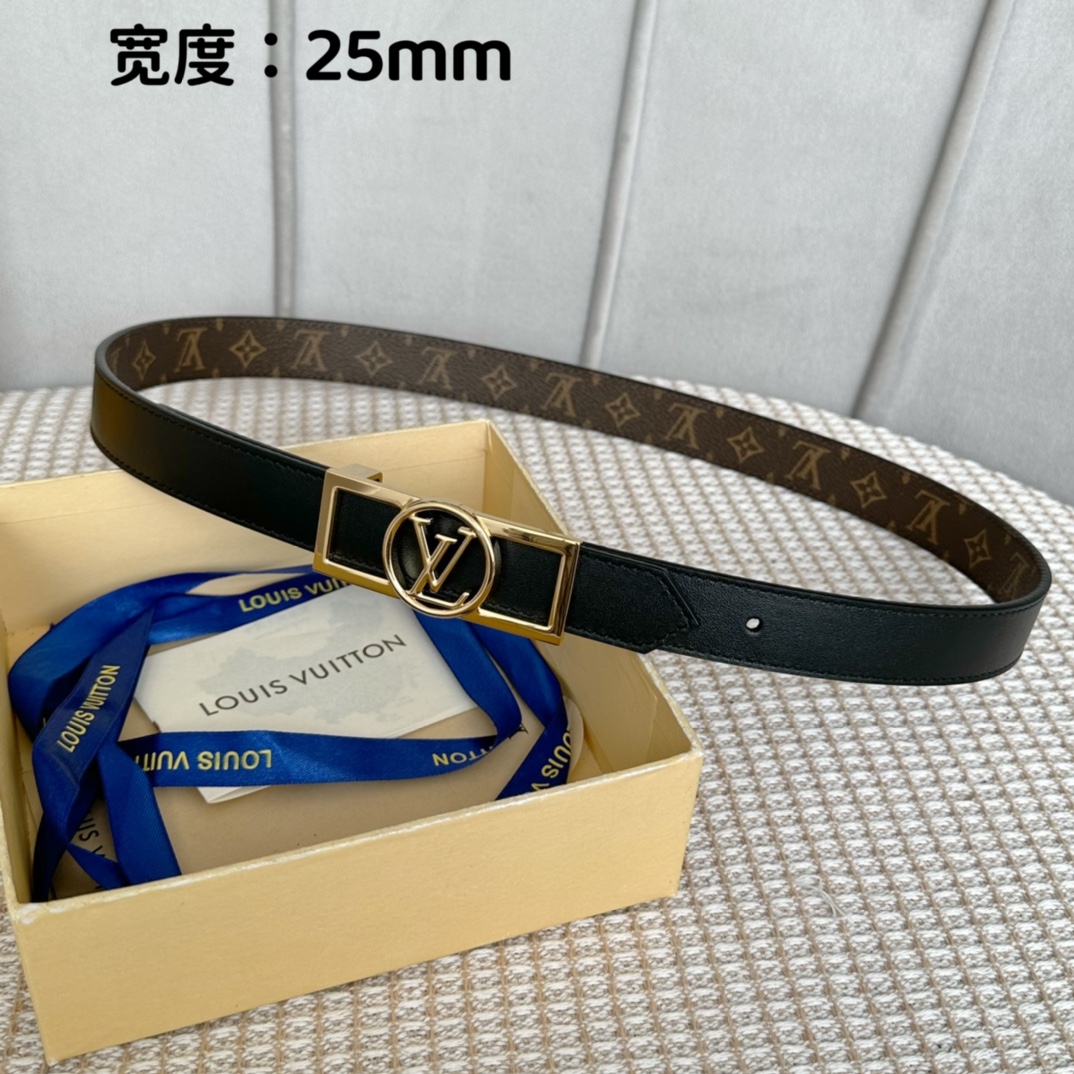 寬25mmL0UISVUITT0N女士原單腰帶寬度25毫米雙面可用一面帆布一面進口平紋小牛皮搭配細緻華麗
