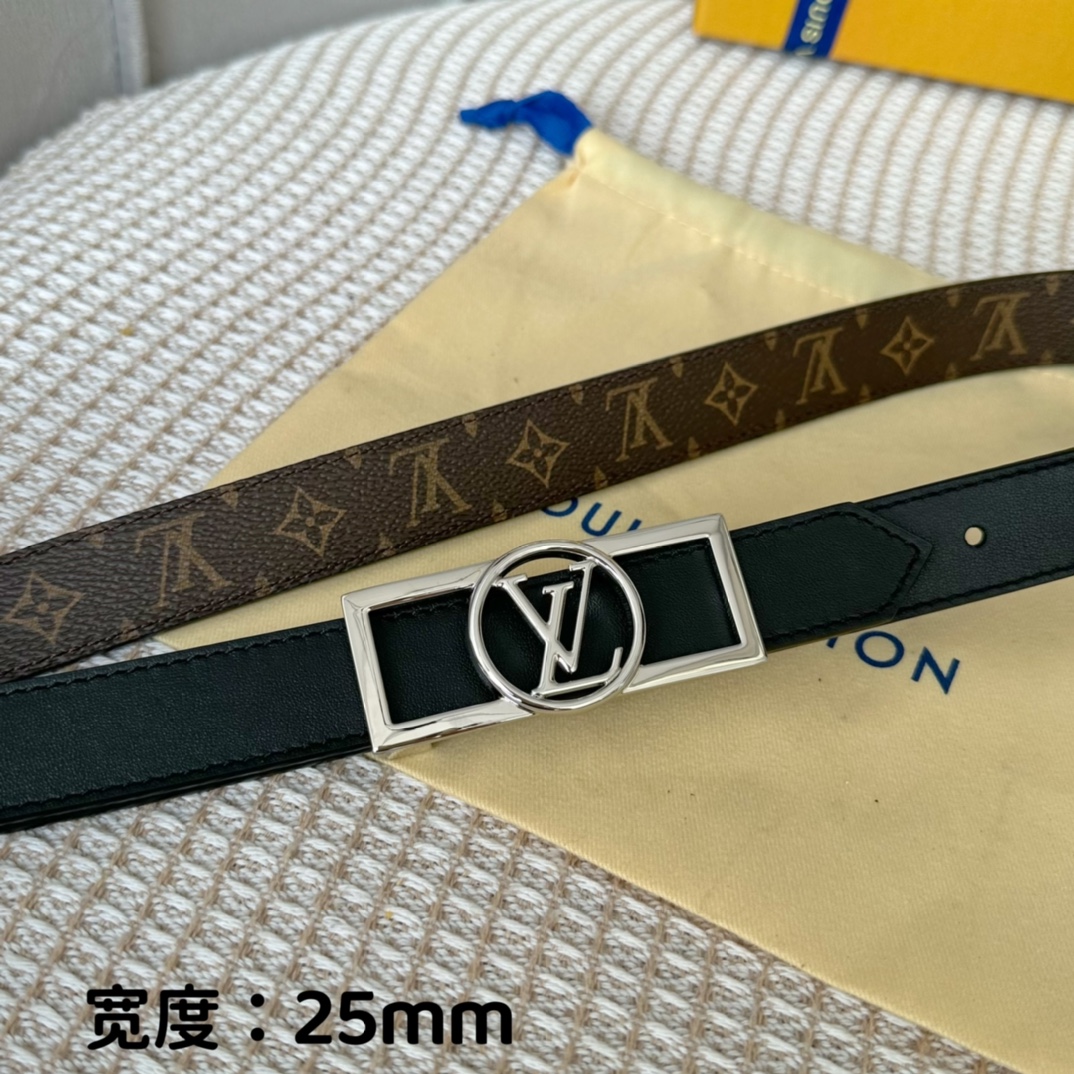 寬25mmL0UISVUITT0N女士原單腰帶寬度25毫米雙面可用一面帆布一面進口平紋小牛皮搭配細緻華麗
