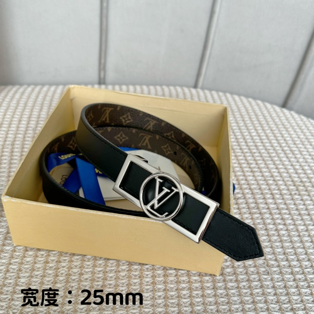 寬25mmL0UISVUITT0N女士原單腰帶寬度25毫米雙面可用一面帆布一面進口平紋小牛皮搭配細緻華麗