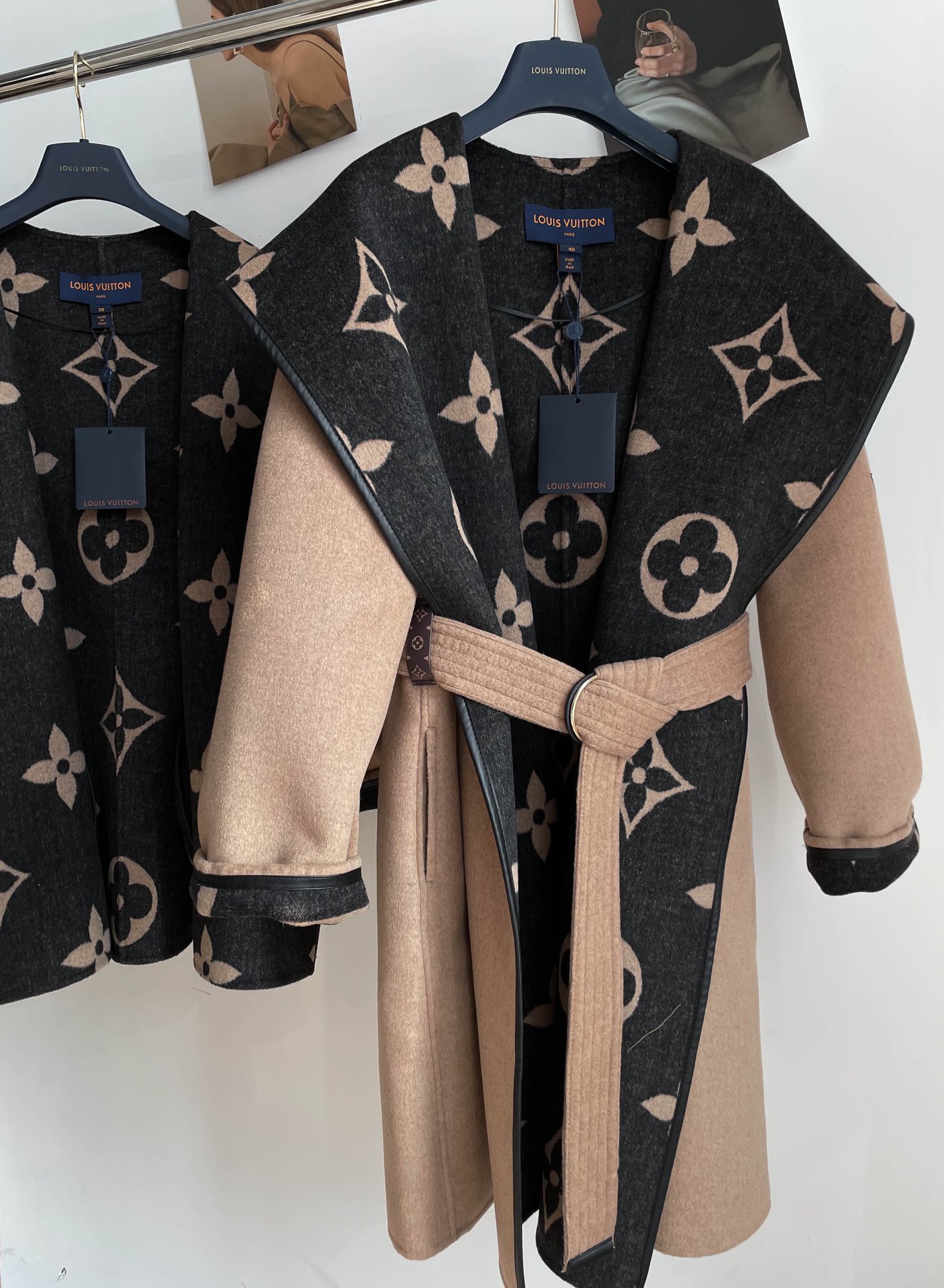 Monogram Wool-Silk Blend Wrap Coat with Leather Trim