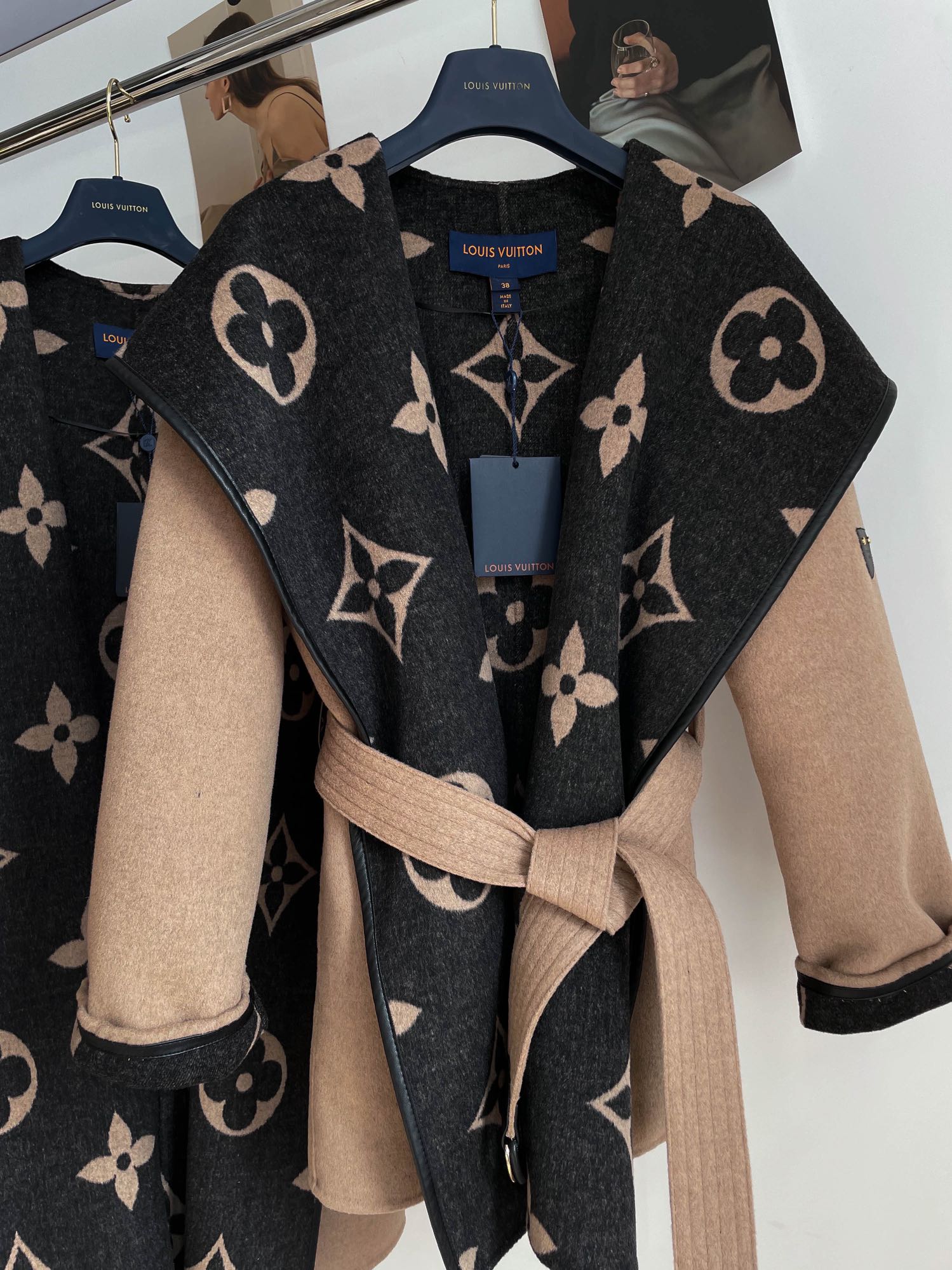 Monogram Wool-Silk Blend Wrap Coat – Classic & Elegant Women’s Winter Essential