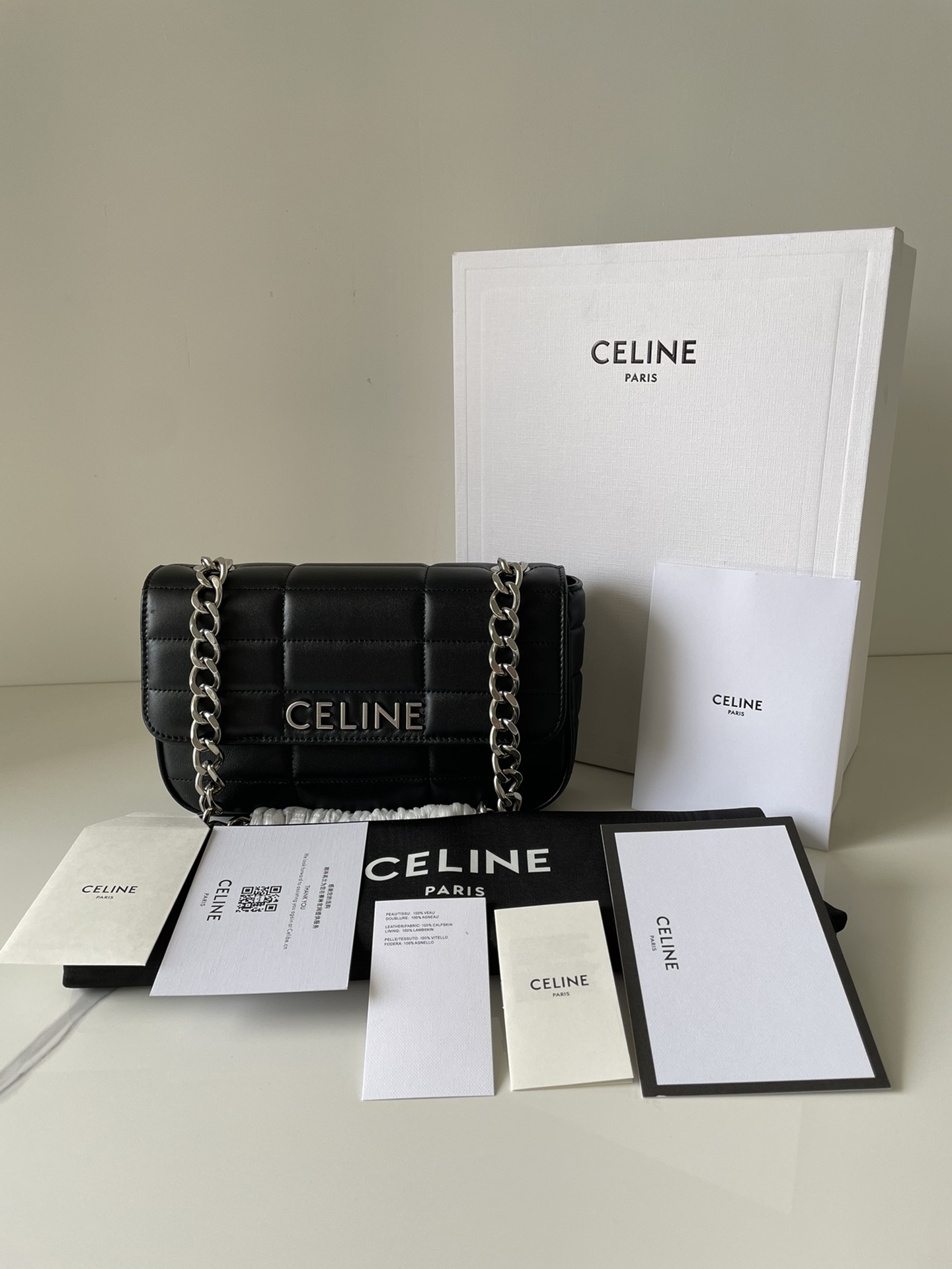 Celine MATELASSE MONOCHROME QUILTED SHEATH LEATHER CHAIN SHOULDER BAG