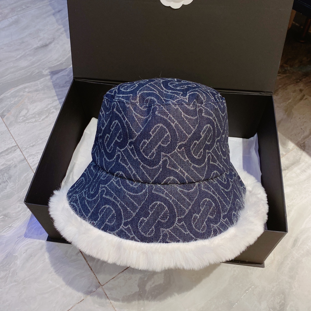 Burberry Hats Bucket Hat Straw Hat Denim Rabbit Hair Fall/Winter Collection
