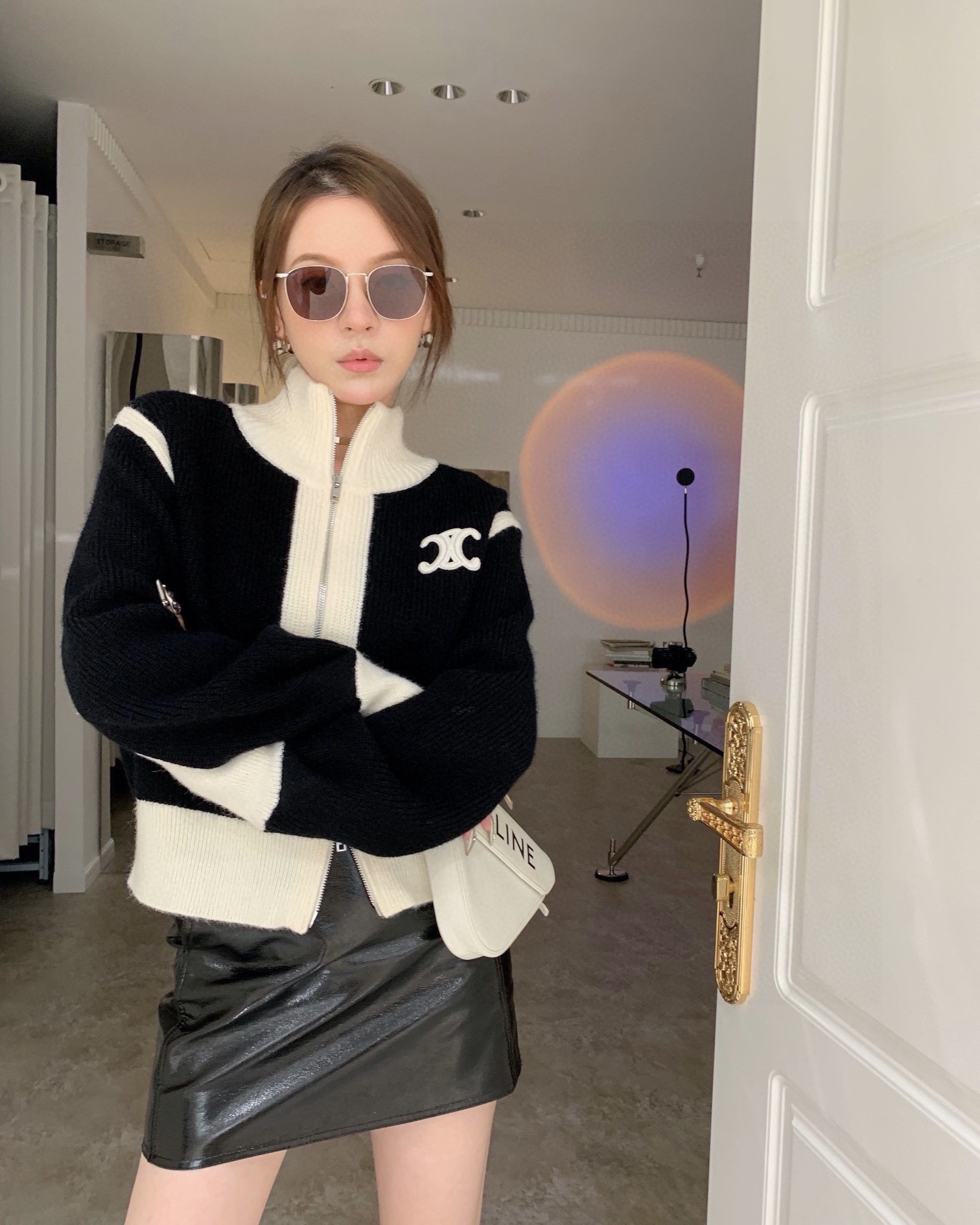 2022Celine 2022FW凯旋门羊毛拉链外套毛衣