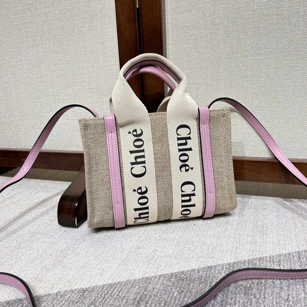 Chloe Online
 Tote Bags White Linen Summer Collection Woody Mini