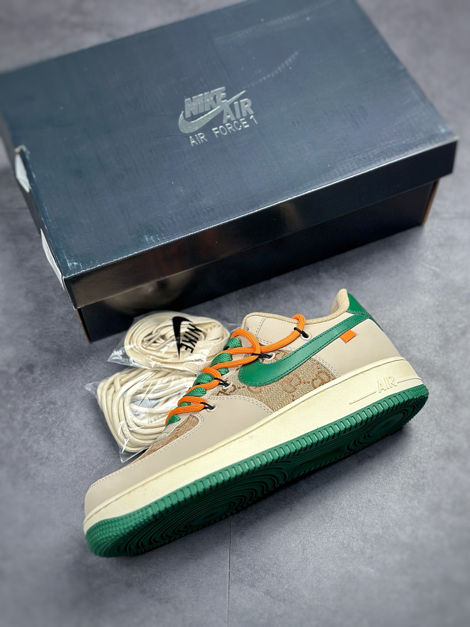 Nike Air Force 1 Low 07 beige green Gucci strap CV1724-109