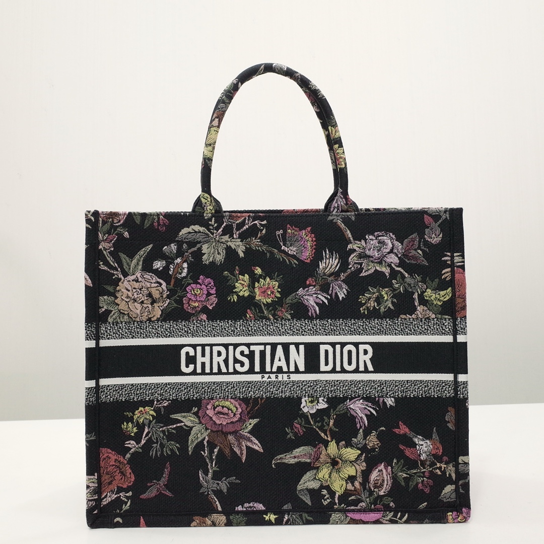 Dior Book Tote Tote Bags Black Embroidery