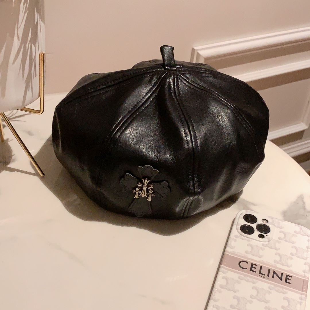 [Chrome Hearts Hats]Crowheart trendy brand new beret the leather is soft Babie