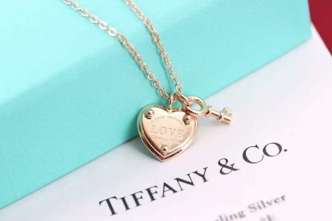 Tiffany & Co. Tiffany&Co. 玫瑰金心锁 纯银 锁骨项链