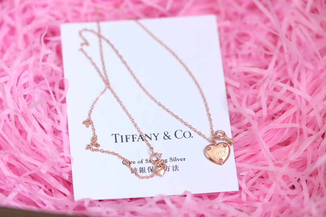 Tiffany & Co. Tiffany&Co. 玫瑰金心锁 纯银 锁骨项链