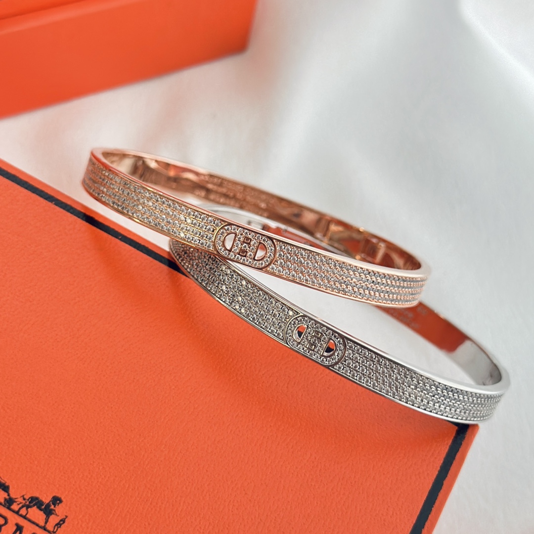 Hermes Jewelry Bracelet Platinum Rose Gold Set With Diamonds