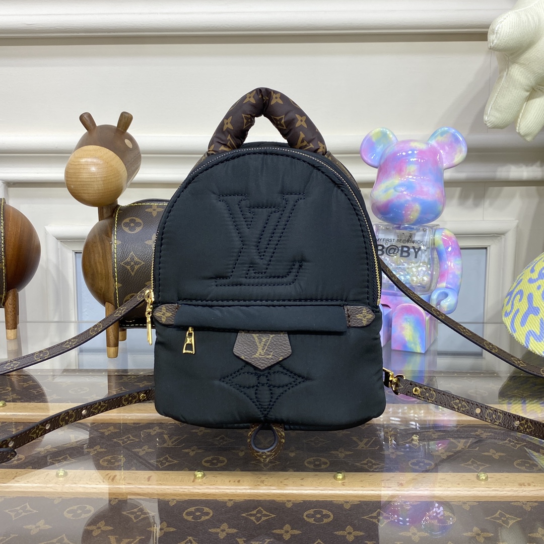 Louis Vuitton LV Palm Springs Bags Backpack Black Blue Embroidery Canvas Mini M21060