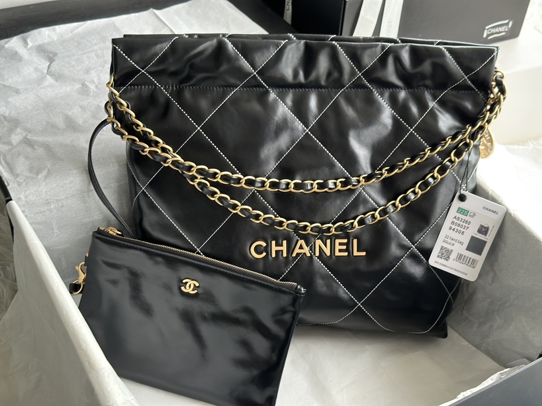 顶级货_法国高端定制品Chane1AS3260#Chanel2022新品油蜡皮小胎牛皮索口购物袋独家实拍