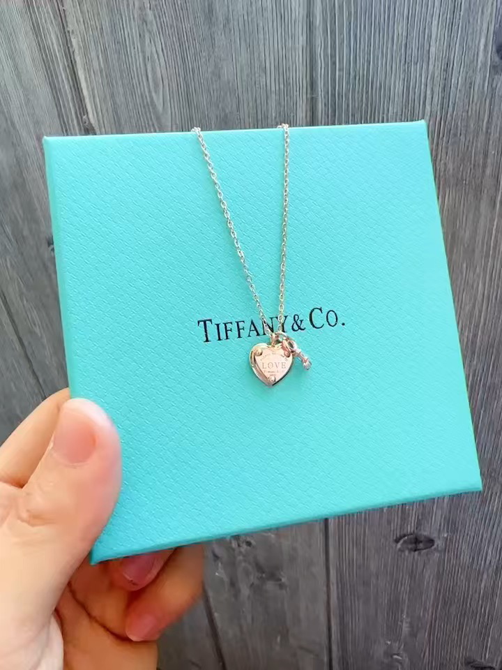 Tiffany & Co. Tiffany&Co. 玫金瑰心锁 纯银 锁项骨链