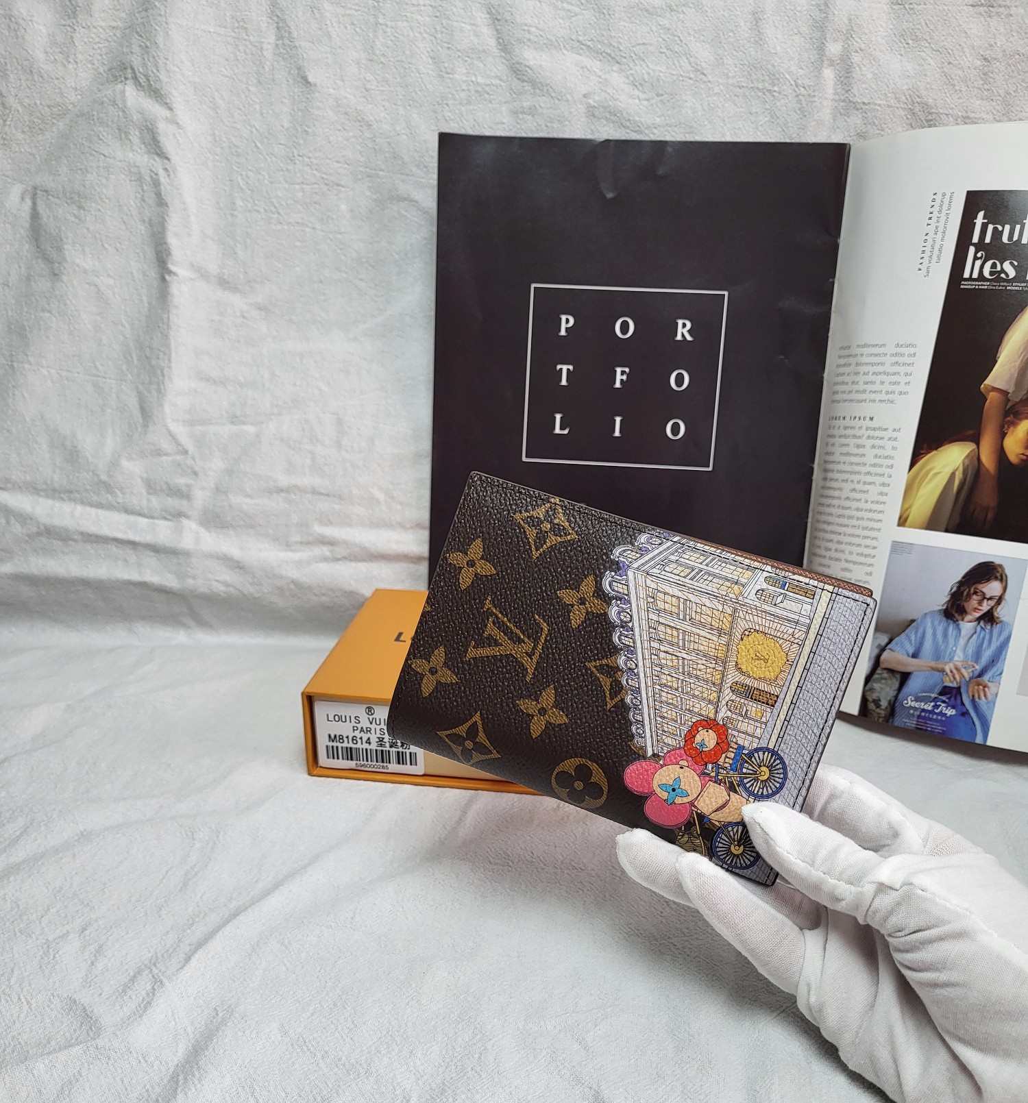 Close-up detail of stitching on a leather passport holder